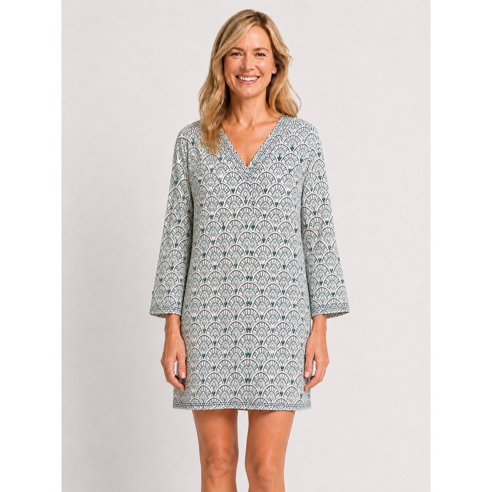 Lands End Womens Coastal Beaded Cotton Tunic Top Teal M 10-12 Beach Coverup - Picture 3 of 11